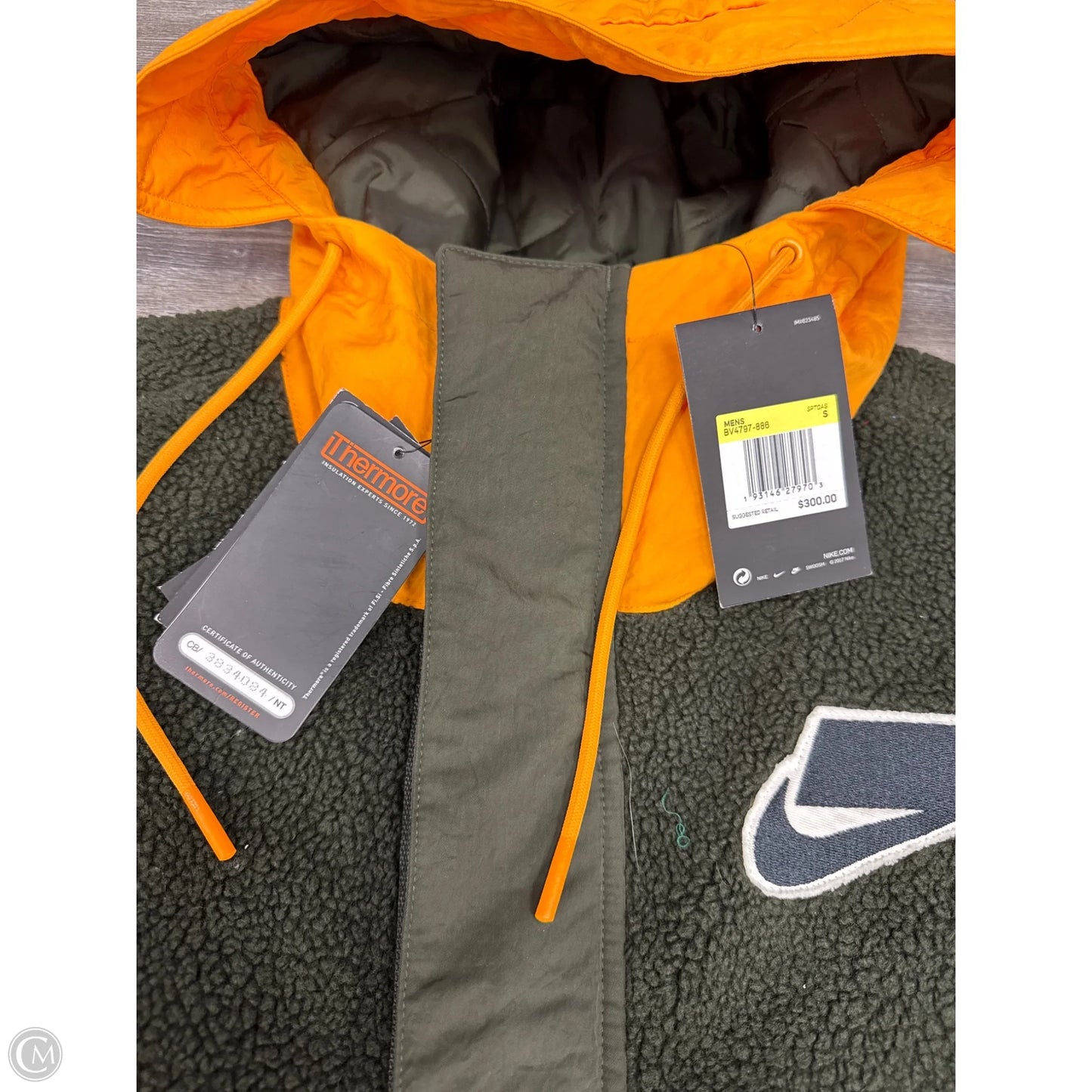 Coat Parka By Nike Apparel In Green & Orange, Size: S