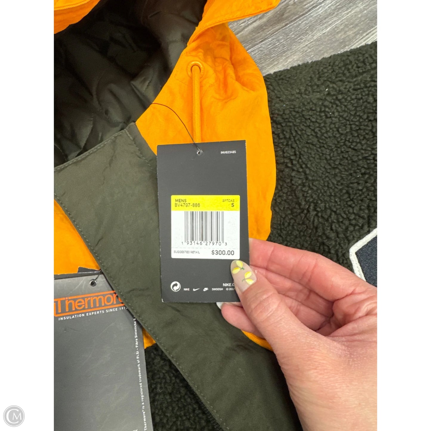 Coat Parka By Nike Apparel In Green & Orange, Size: S