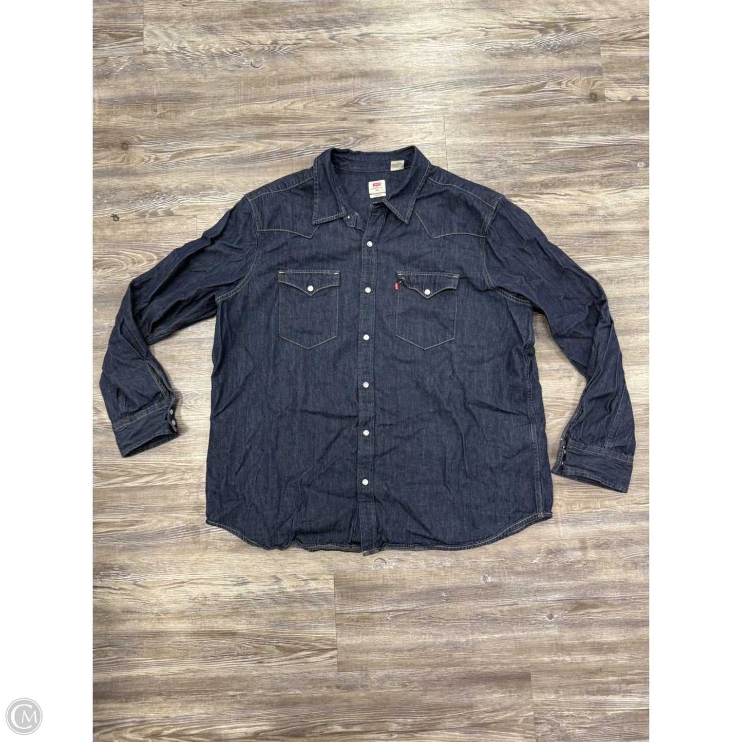 Top Long Sleeve By Levis In Blue Denim, Size: Xxl