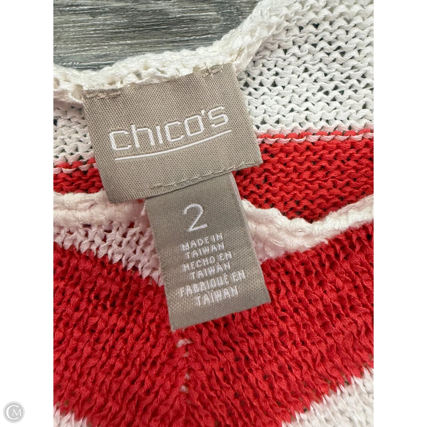 Sweater By Chicos In Red & White, Size: Xl