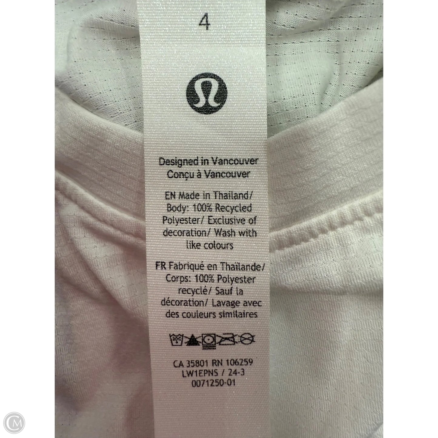 Athletic Tank Top By Lululemon In White, Size: 4