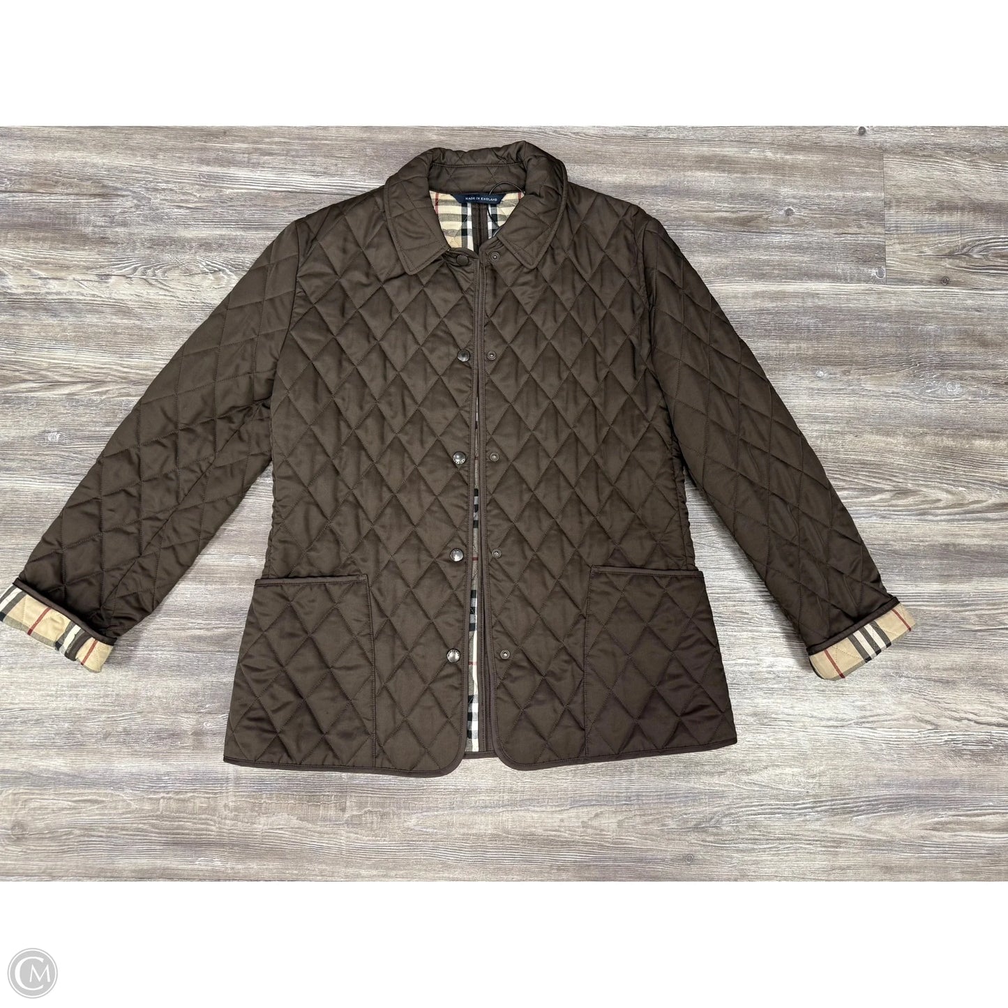 Coat Luxury Designer By Burberry In Brown, Size: M