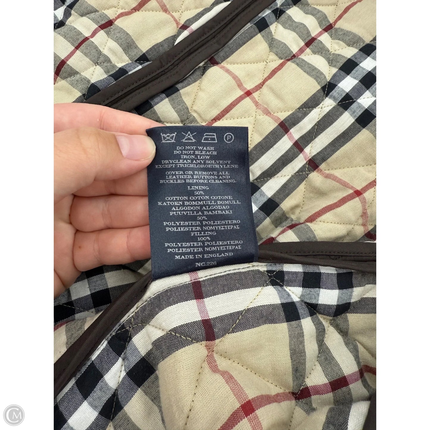 Coat Luxury Designer By Burberry In Brown, Size: M
