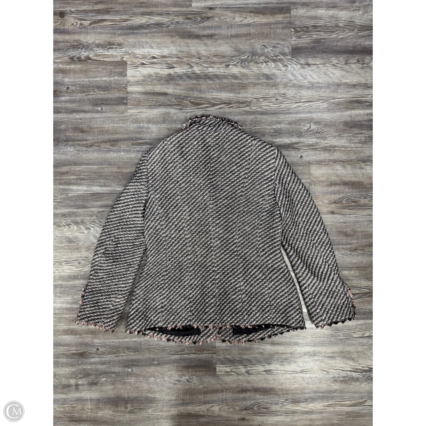 Blazer Designer By Rena Lange In Grey & Pink, Size: L