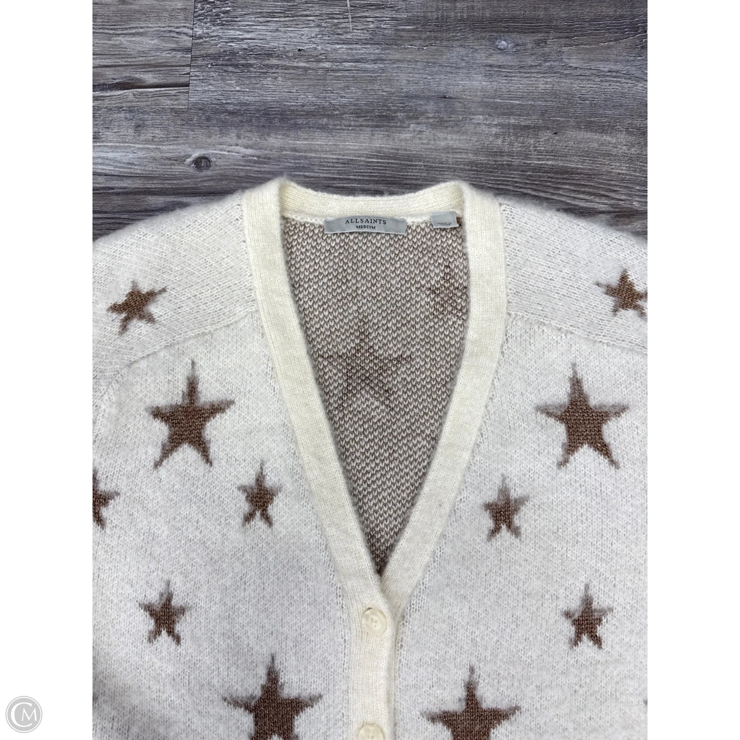Sweater Cardigan Designer By All Saints In Cream, Size: M