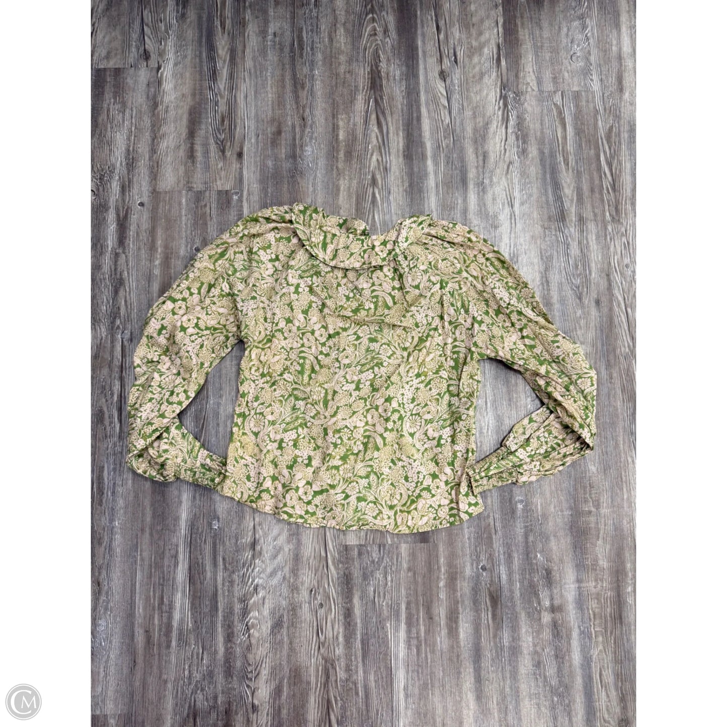 Top Long Sleeve By Anthropologie In Green & Tan, Size: M