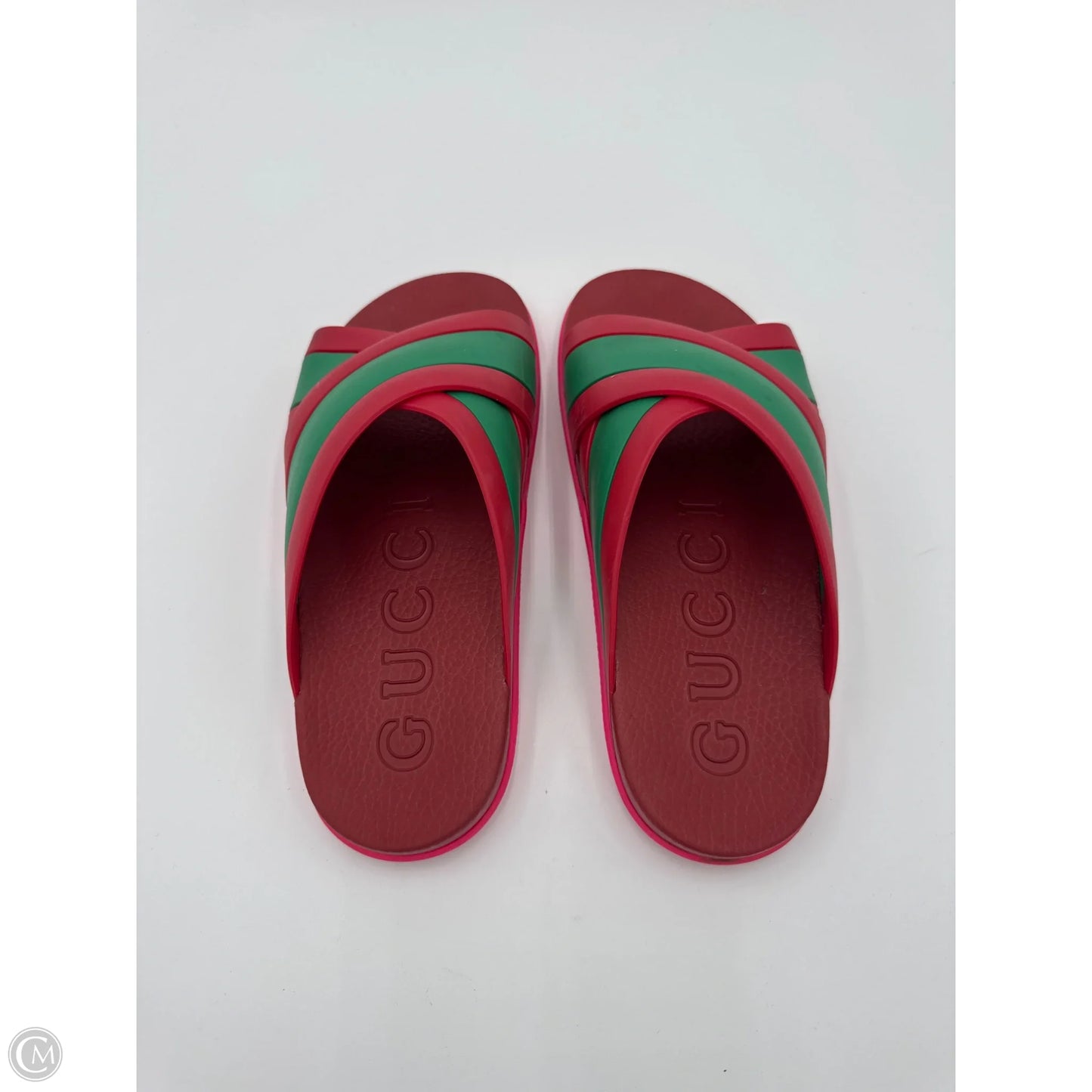Sandals Luxury Designer By Gucci In Pink & Red, Size: 8.5