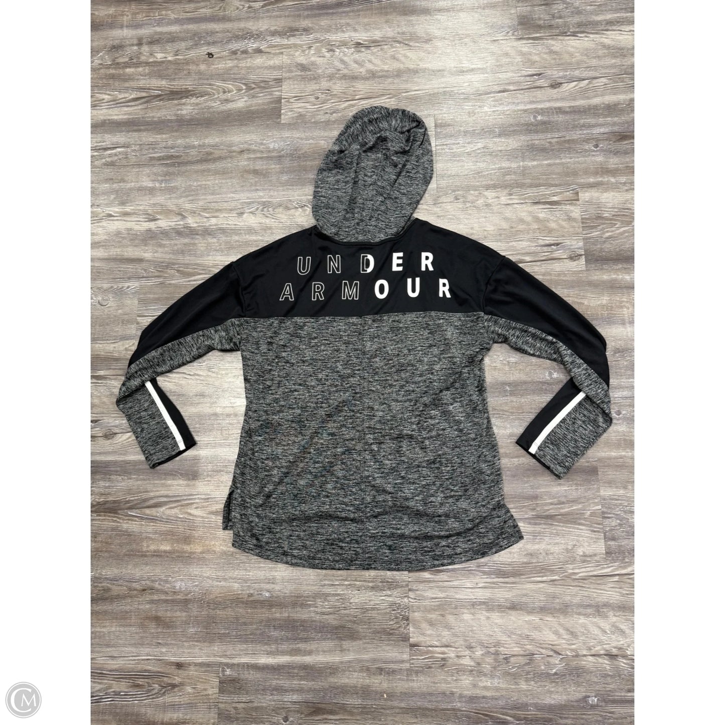 Athletic Top Long Sleeve Hoodie By Under Armour In Black & Grey, Size: M