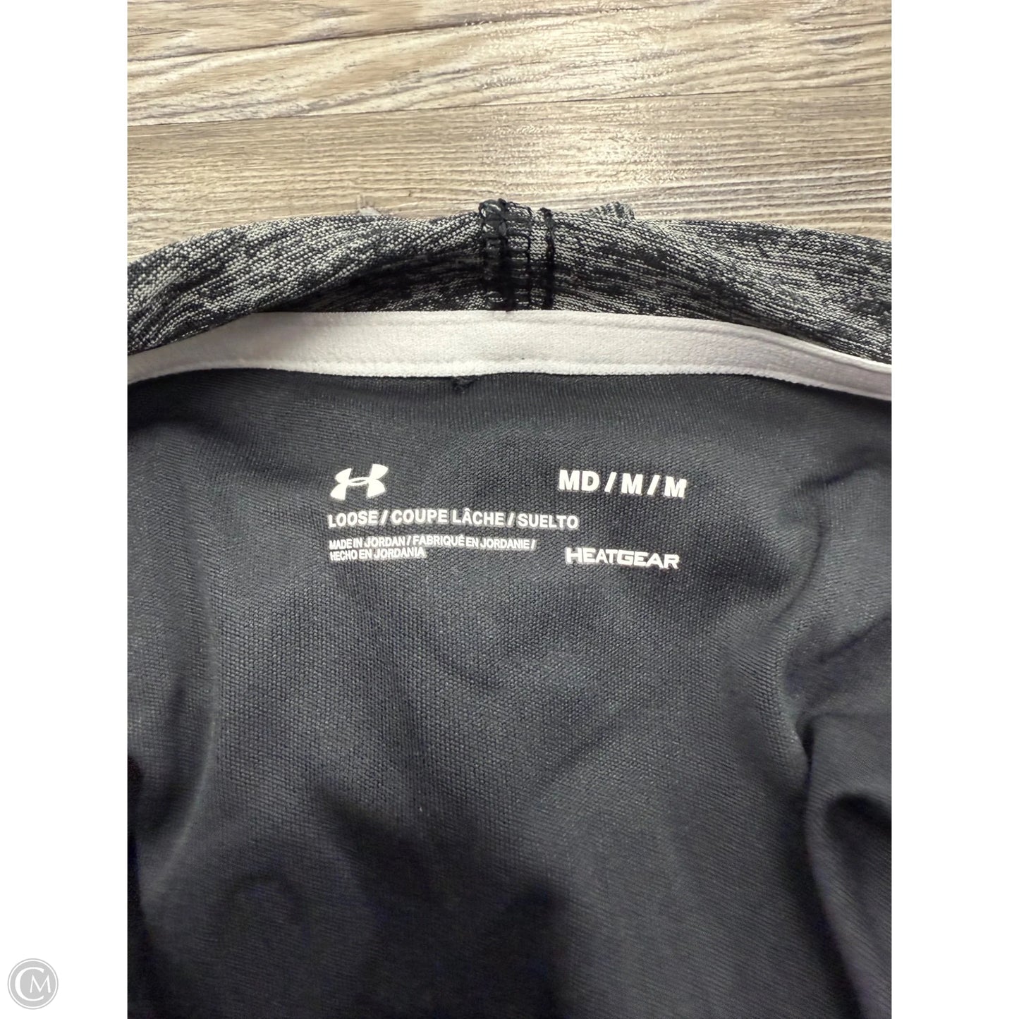 Athletic Top Long Sleeve Hoodie By Under Armour In Black & Grey, Size: M