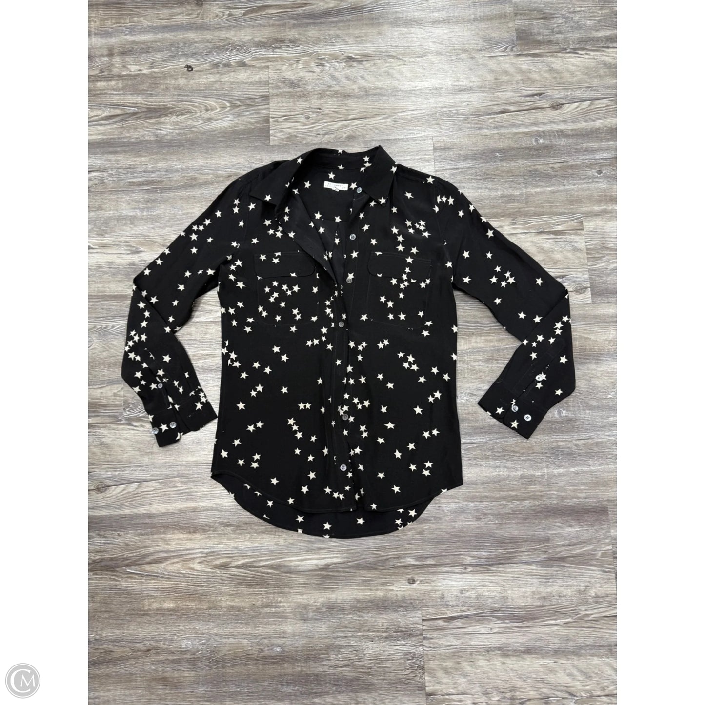 Top Long Sleeve By Equipment In Black & White, Size: Xs