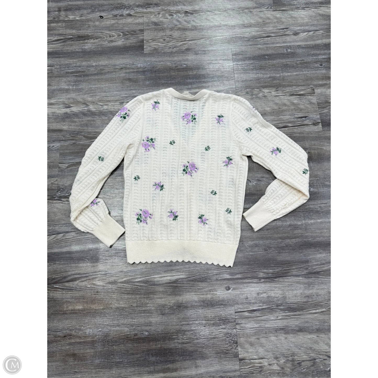 Sweater Cardigan By Loft In Cream & Purple, Size: Xs