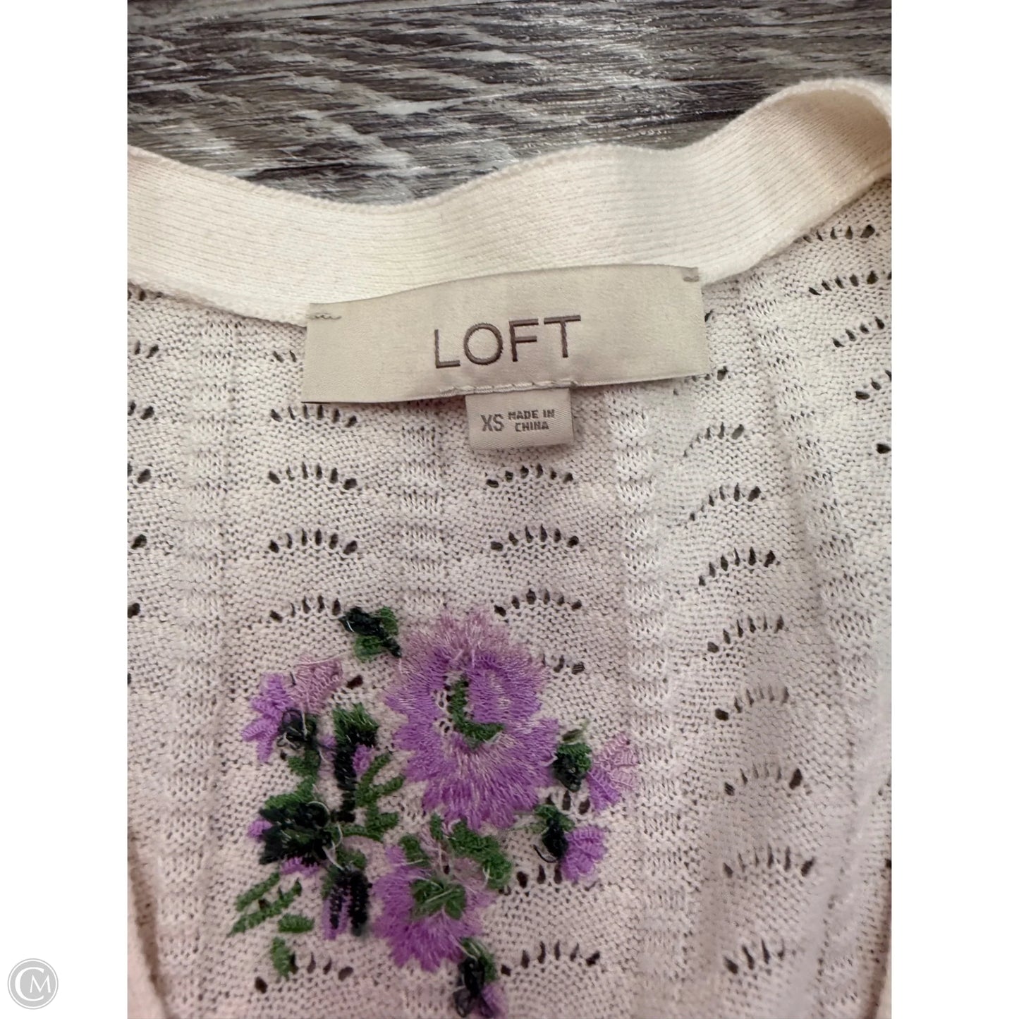 Sweater Cardigan By Loft In Cream & Purple, Size: Xs