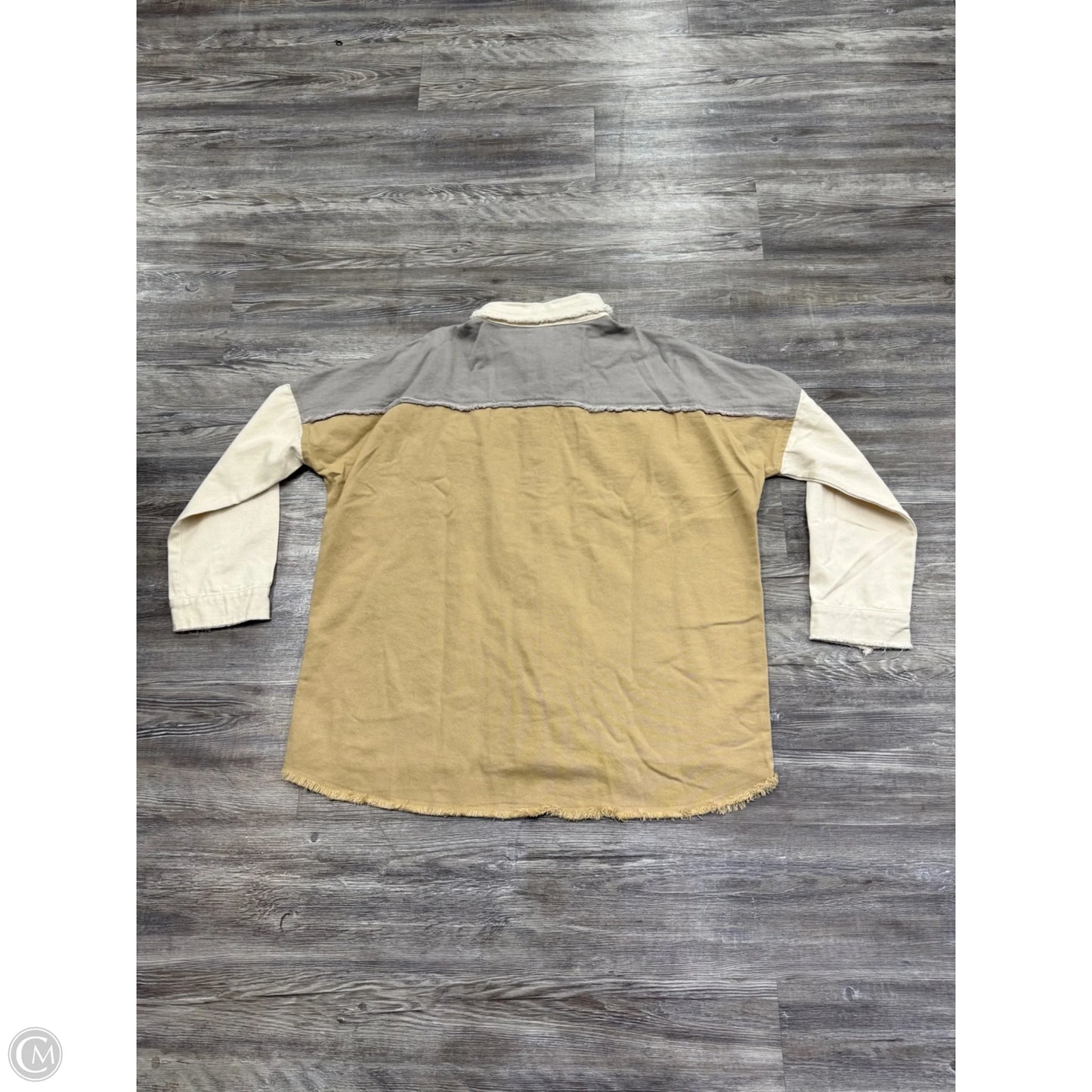 Jacket Shirt By Fantastic Fawn In Green & Tan, Size: S