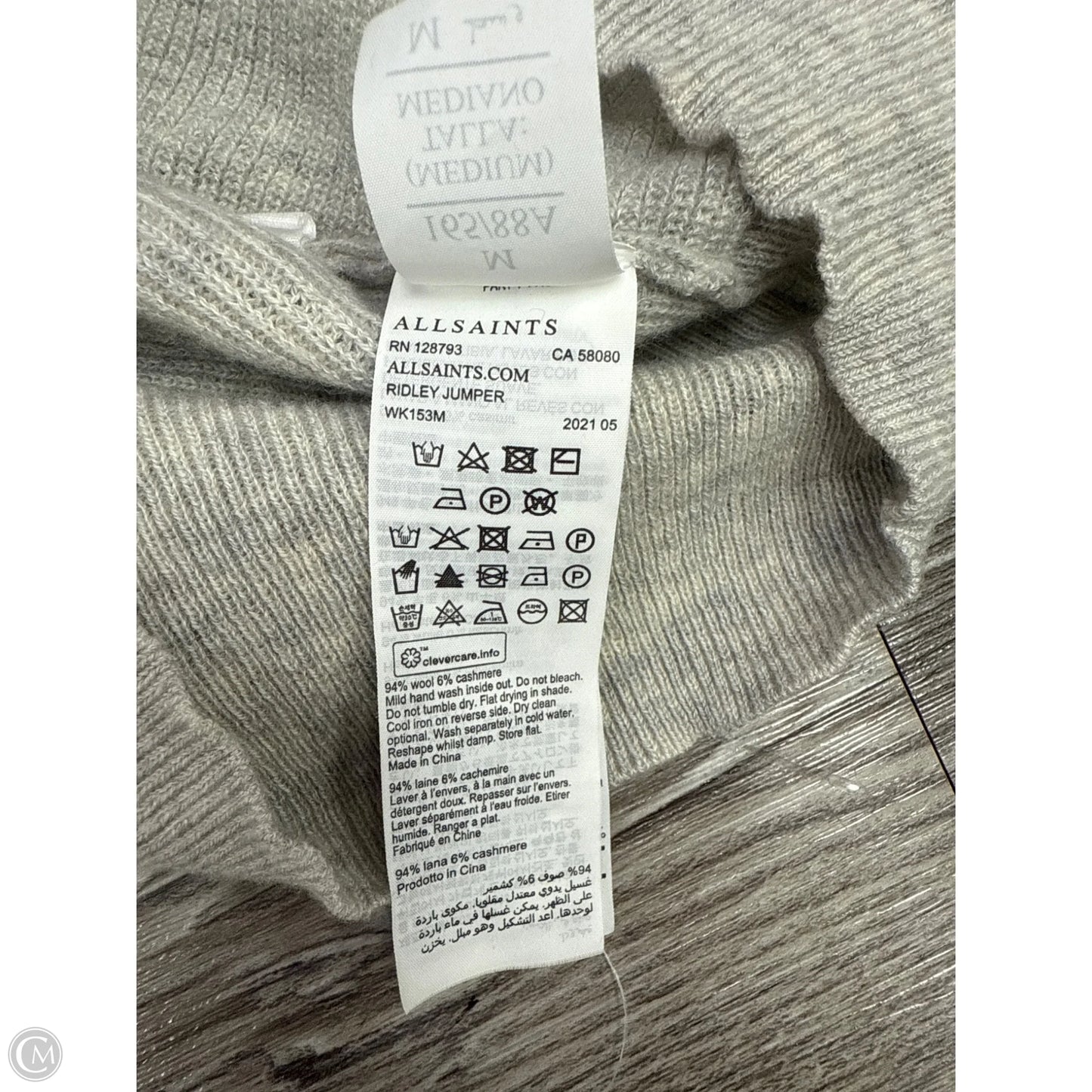 Sweater Cardigan Designer By All Saints In Grey, Size: M