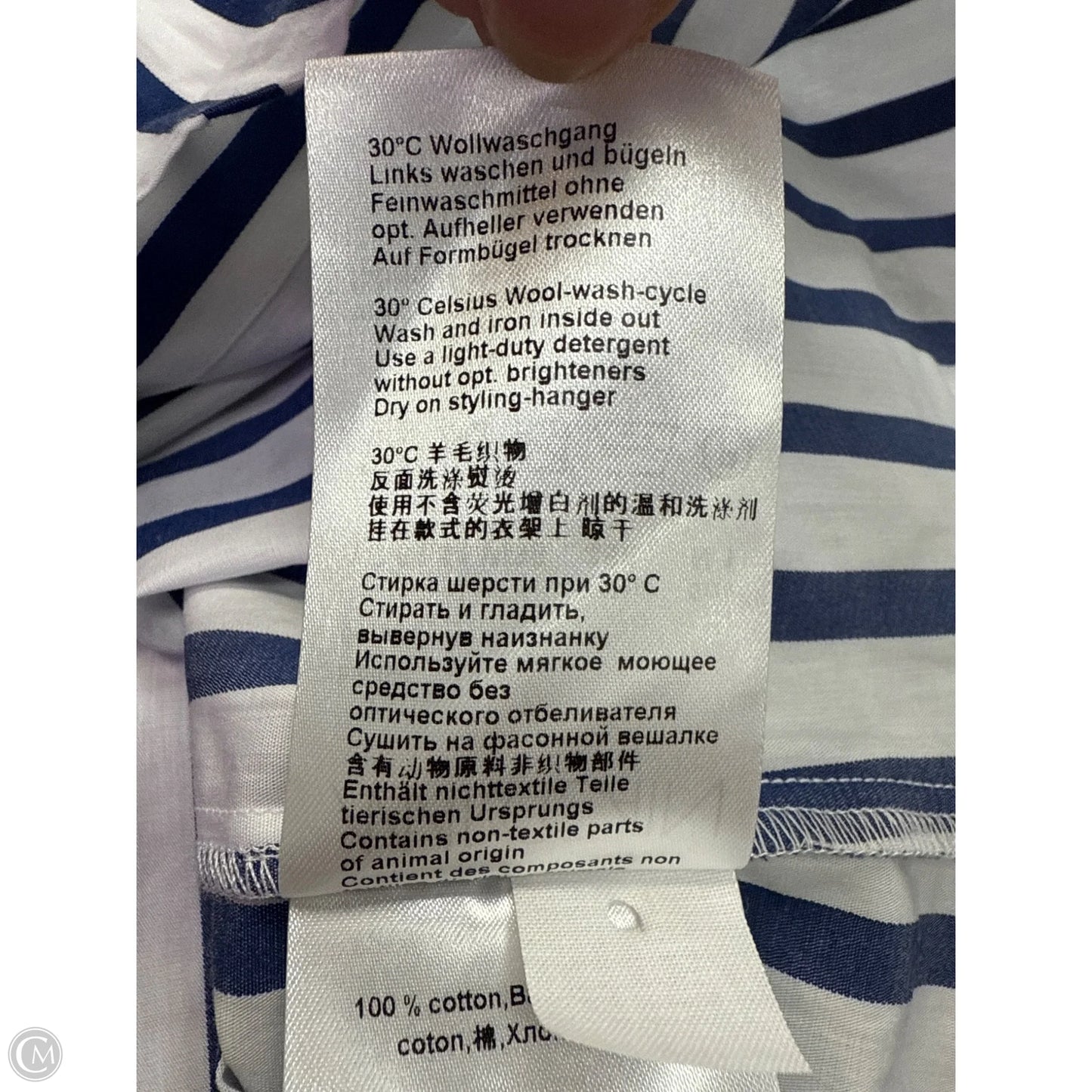 Top Long Sleeve By Marc Cain In Blue & White, Size: Xs