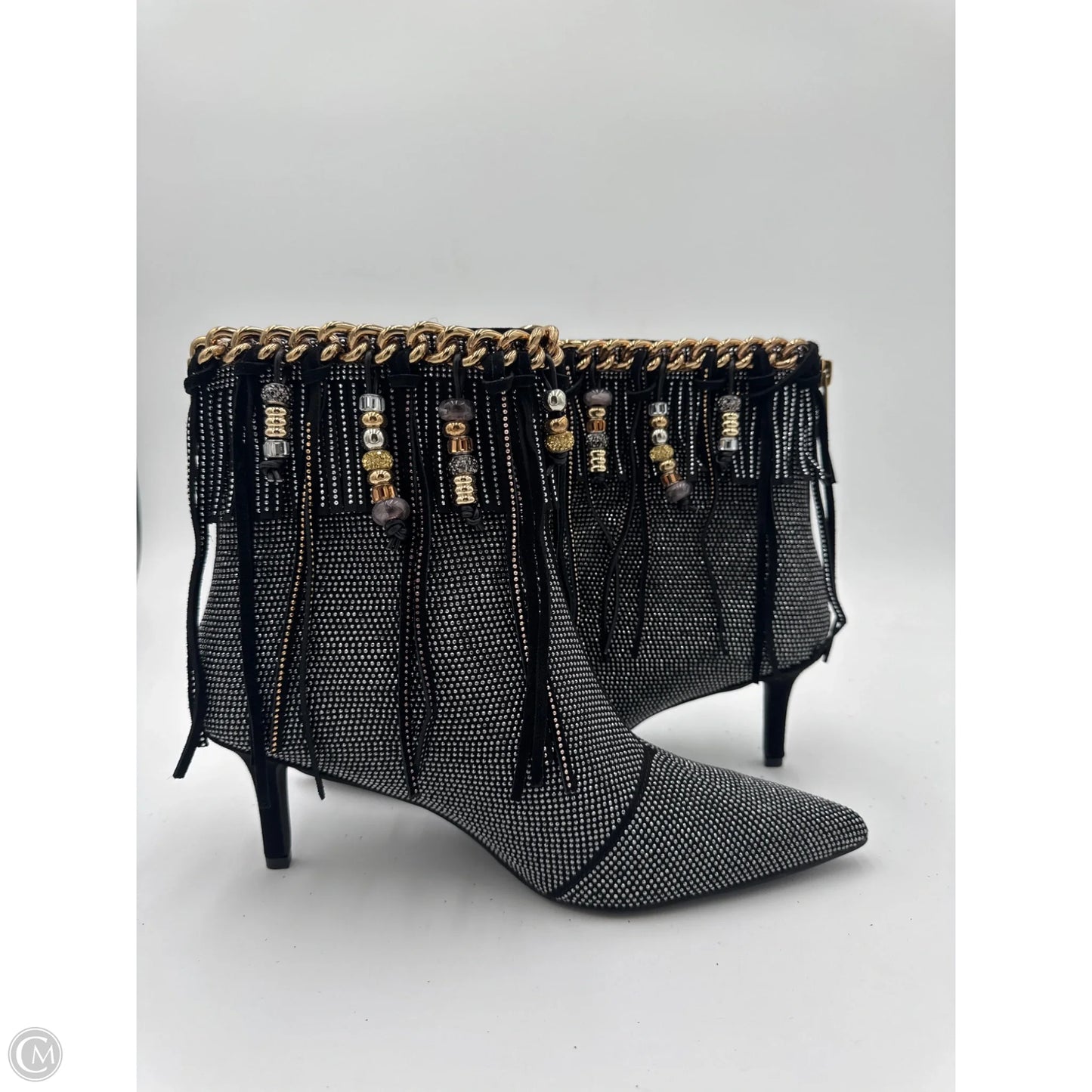 Boots Designer By Kurt Geiger In Black & Gold, Size: 8.5