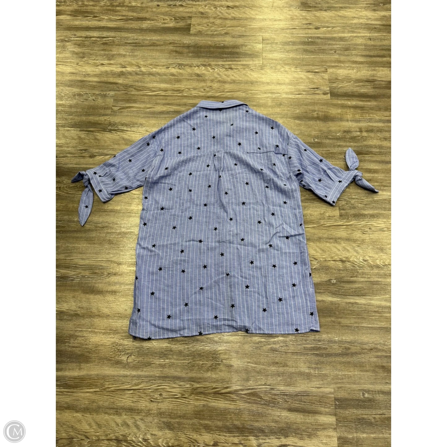 Tunic Long Sleeve By Lumiere In Blue & Cream, Size: L