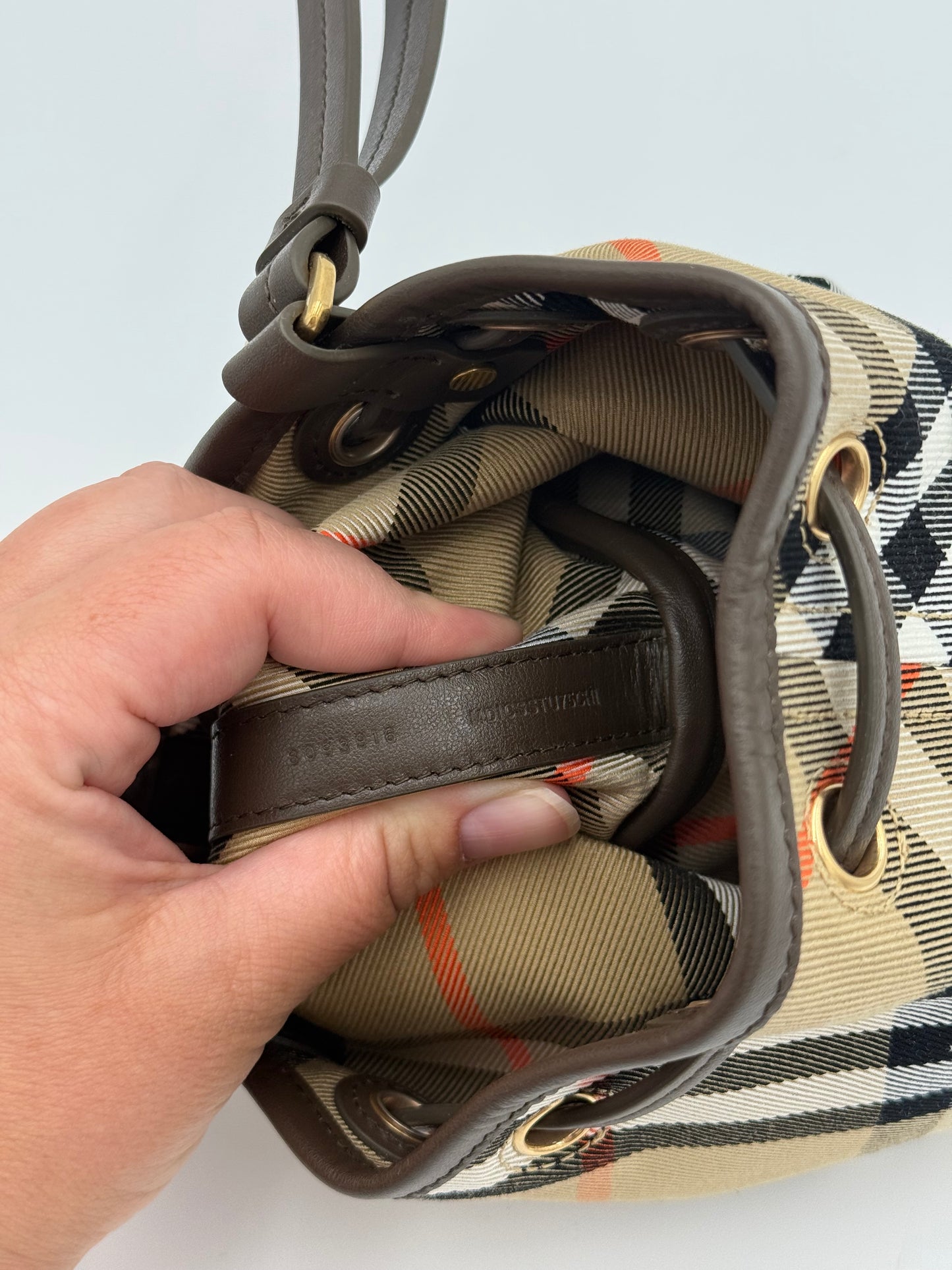 Handbag Luxury Designer By Burberry In Plaid Pattern, Size:Small