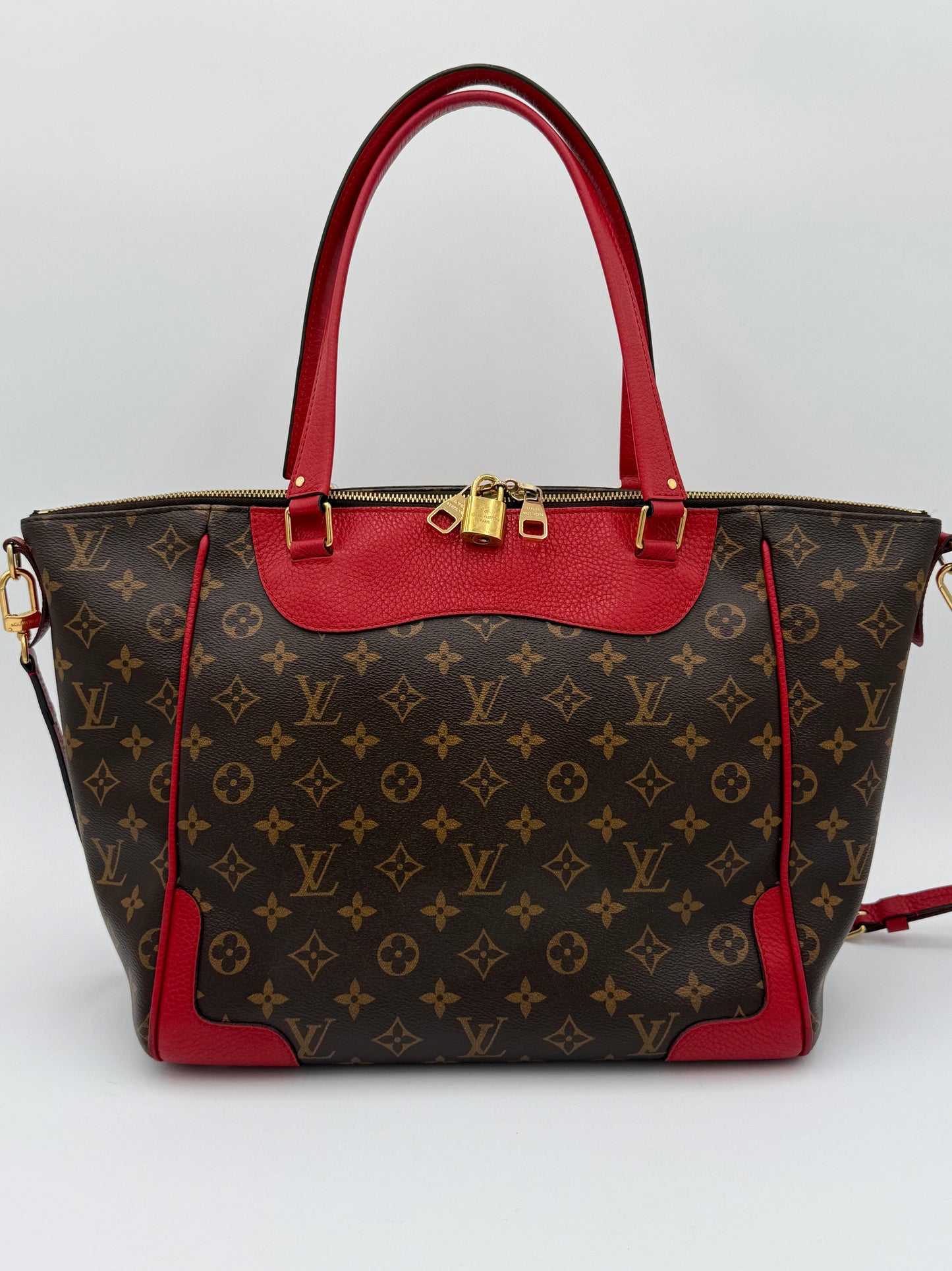Handbag Luxury Designer By Louis Vuitton In Brown & Red, Size:Large