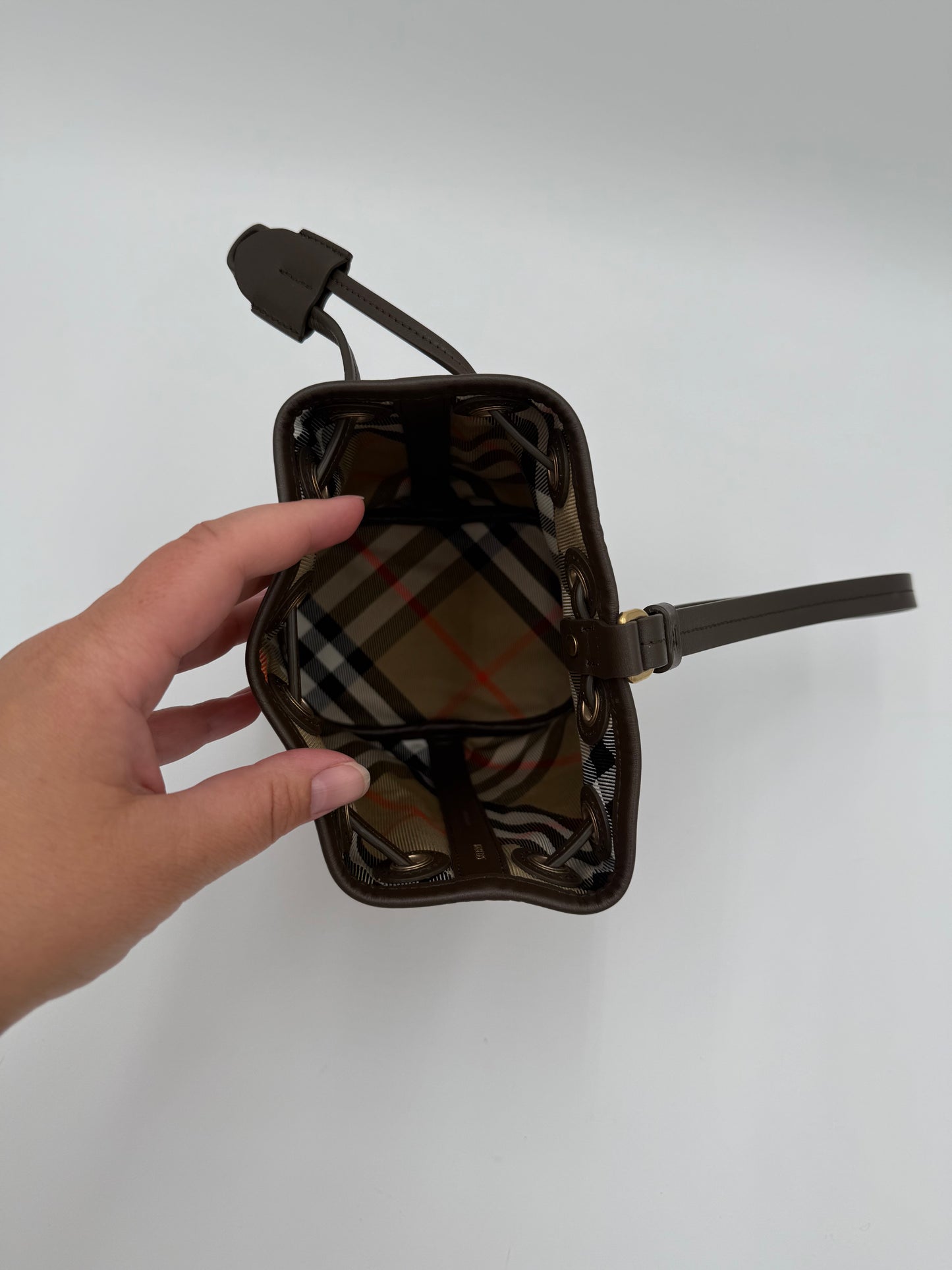 Handbag Luxury Designer By Burberry In Plaid Pattern, Size:Small