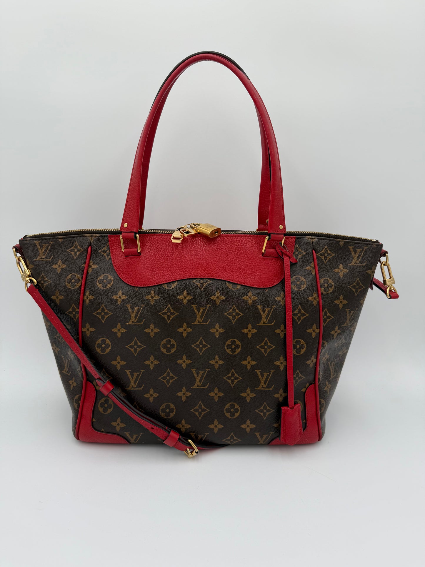 Handbag Luxury Designer By Louis Vuitton In Brown & Red, Size:Large