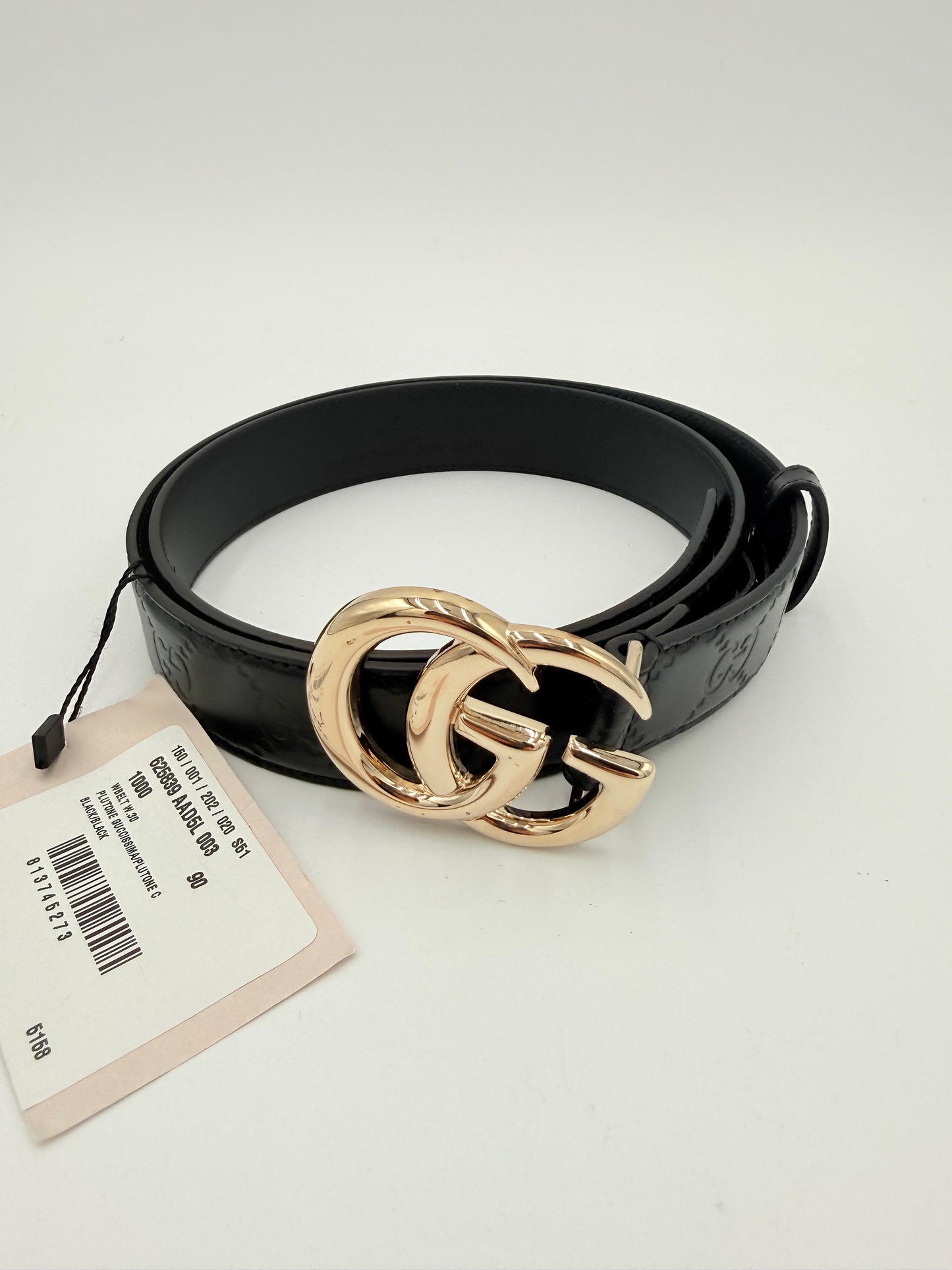 Belt Luxury Designer By Gucci In Black & Silver, Size: