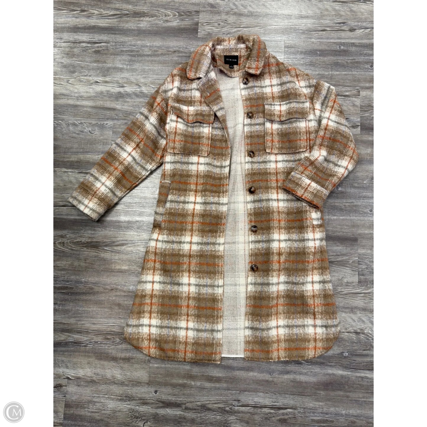 Coat Wool By Timing In Tan & White, Size: L