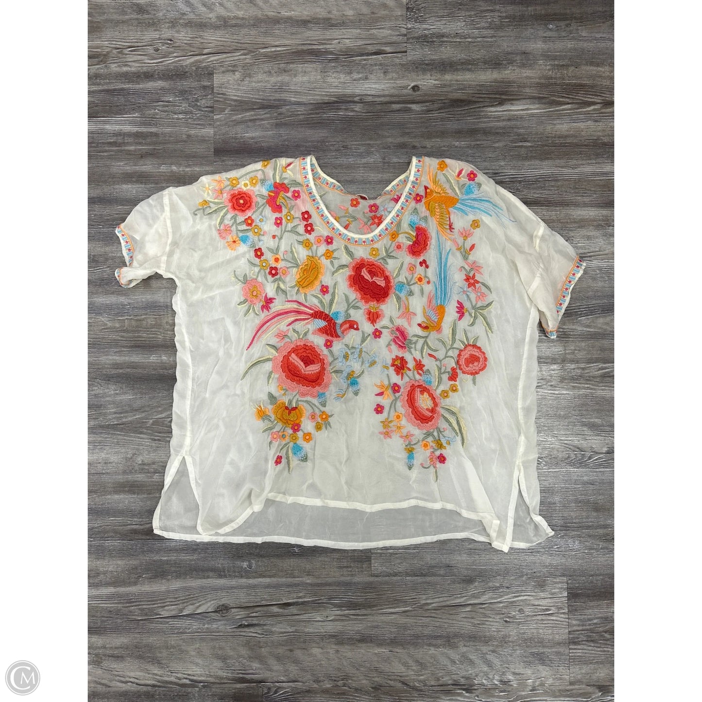Top Short Sleeve Designer By Johnny Was In Floral Print, Size: M