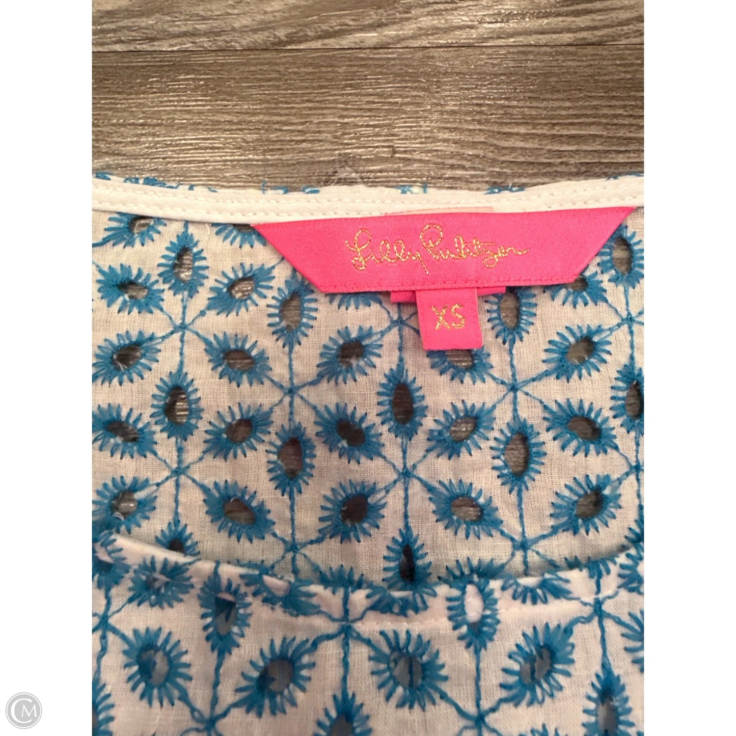 Top 3/4 Sleeve Designer By Lilly Pulitzer In Blue & White, Size: Xs