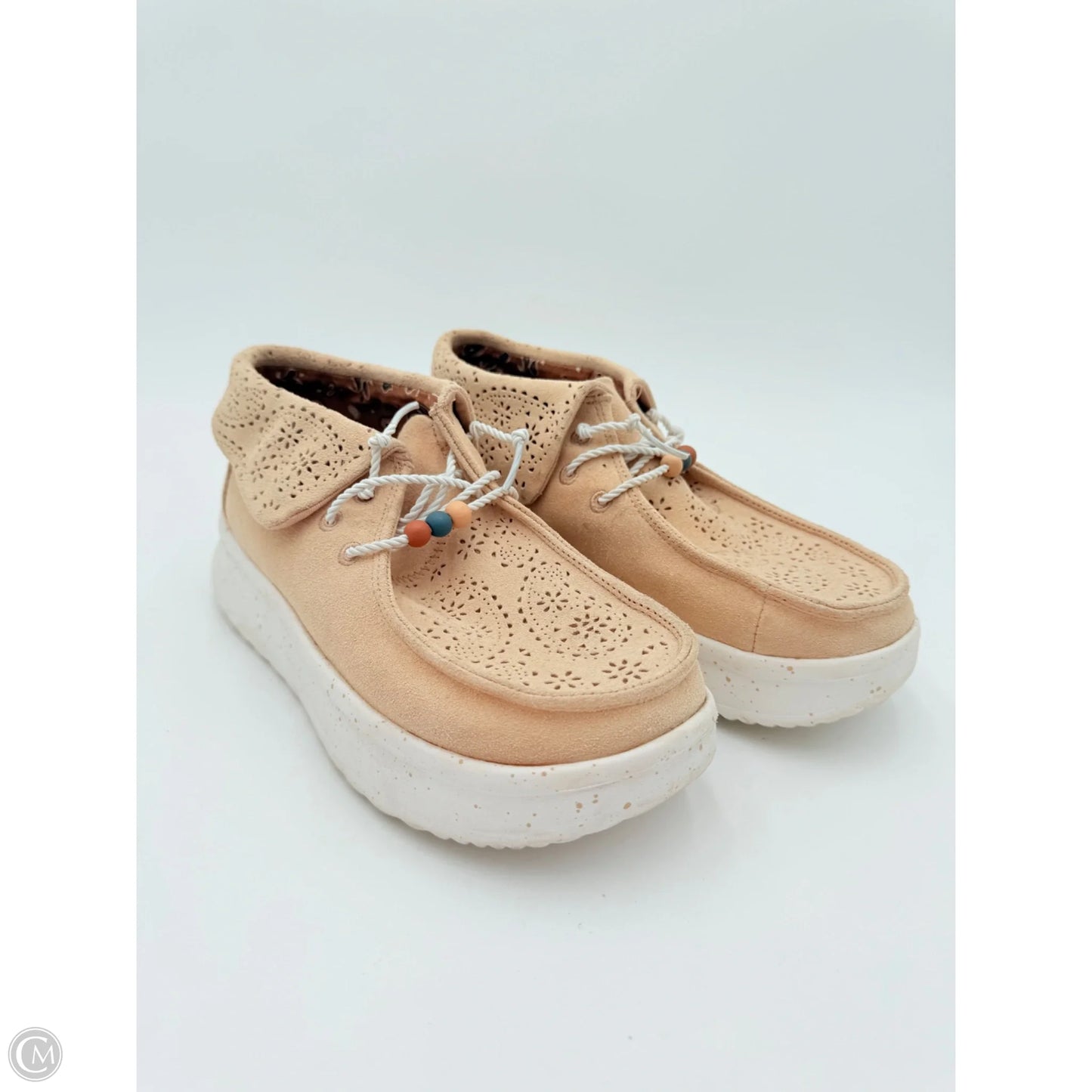 Shoes Heels Platform By Hey Dude In Tan & White, Size: 9