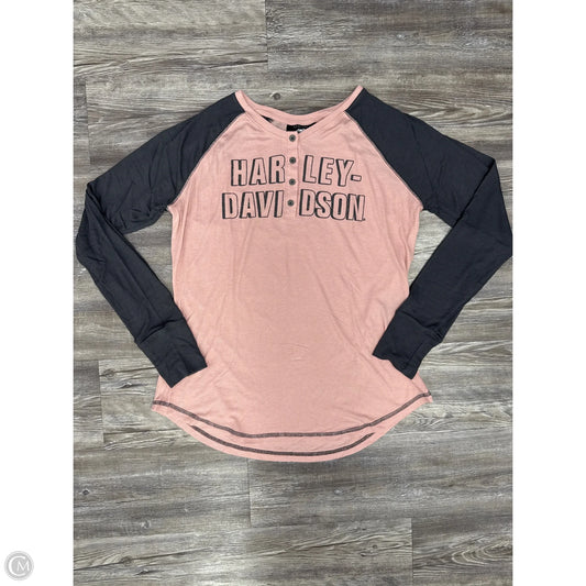 Top Long Sleeve By Harley Davidson In Grey & Pink, Size: Xl