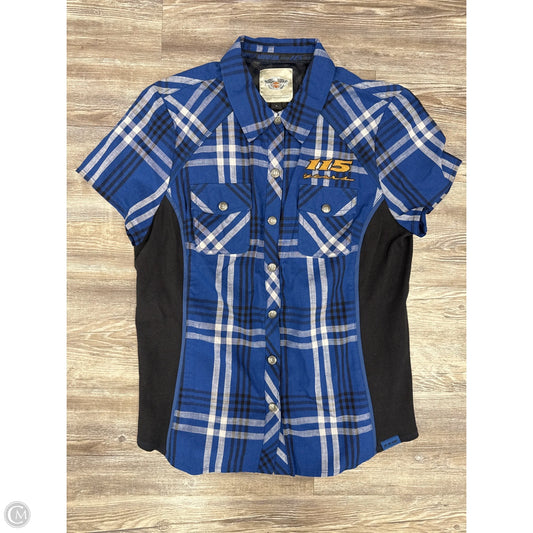 Top Short Sleeve By Harley Davidson In Blue & White, Size: L