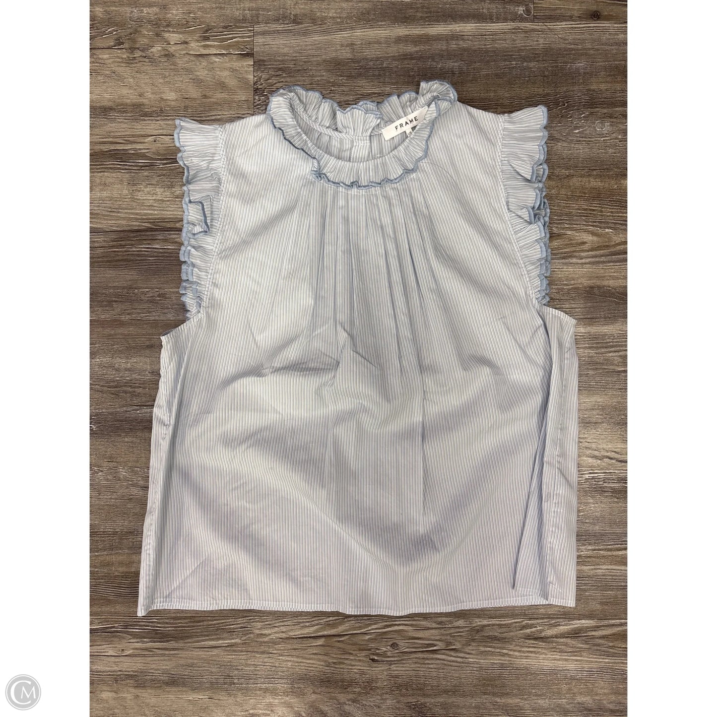 Top Short Sleeve By Frame In Blue & White, Size: L