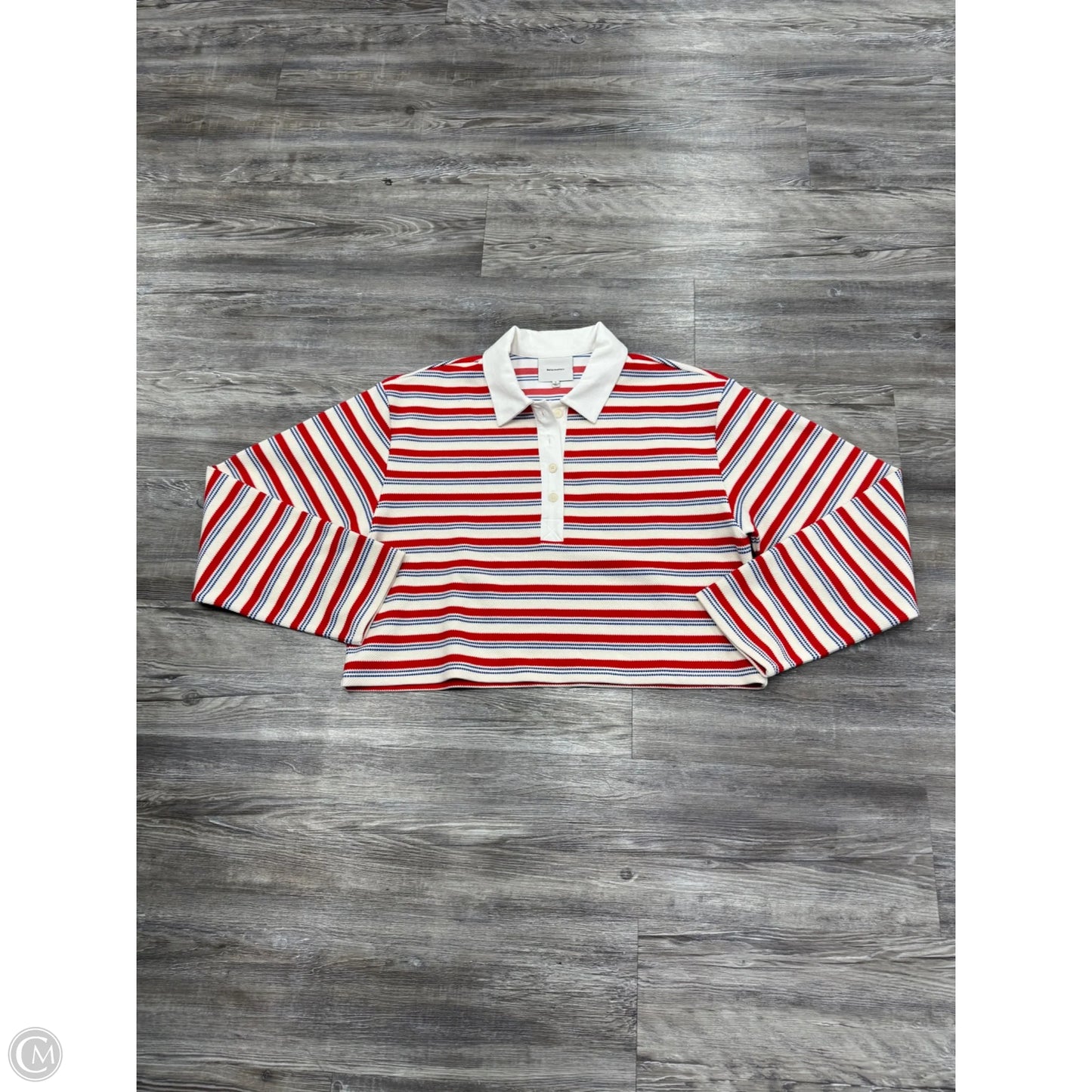 Top Long Sleeve By Reformation In Blue & Red & White, Size: L