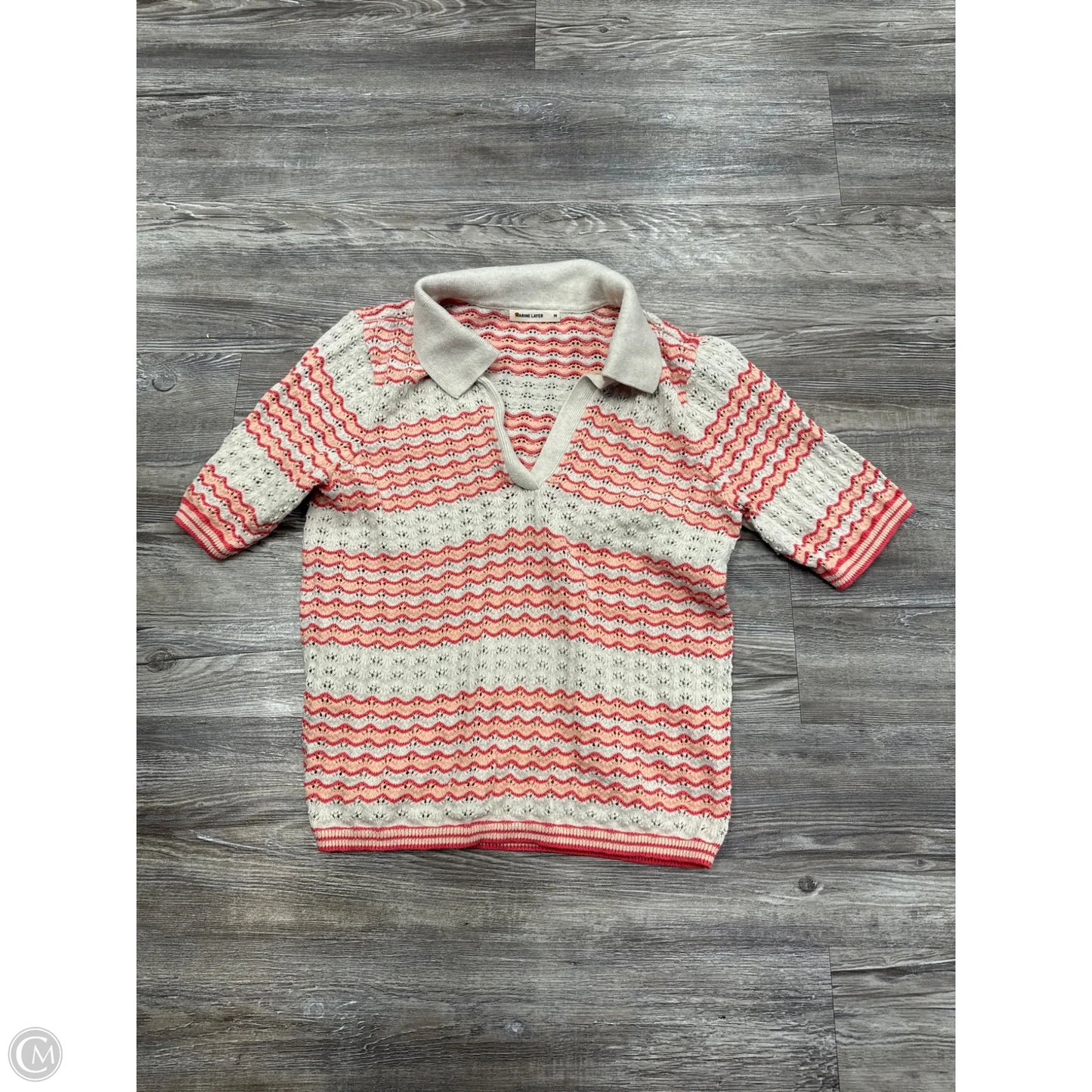 Top Short Sleeve By Marine Layer In Cream & Pink, Size: M