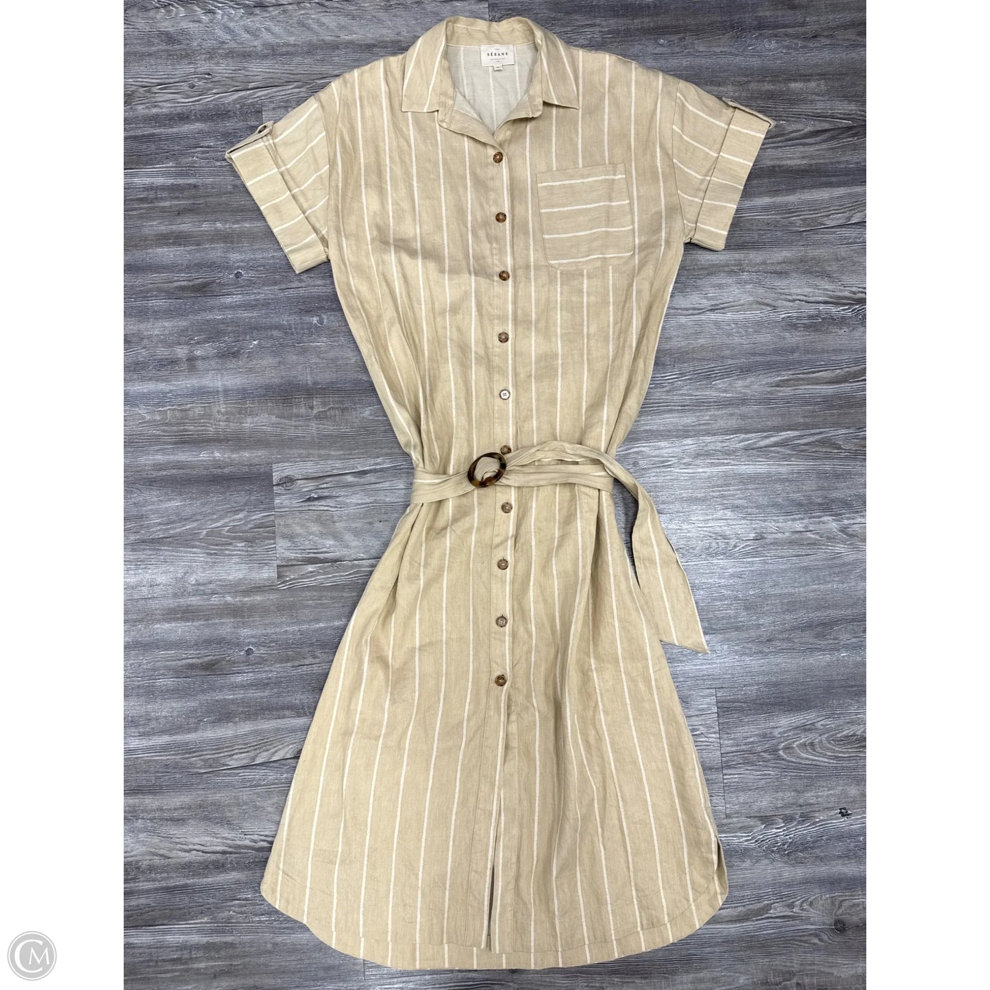 Dress Casual Midi By Sezane In Tan & White, Size: 4