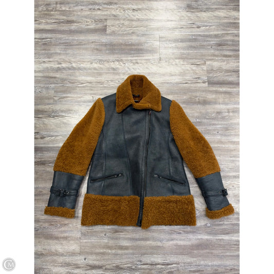 Coat Shearling By A&A VESA  In Black & Brown, Size: M