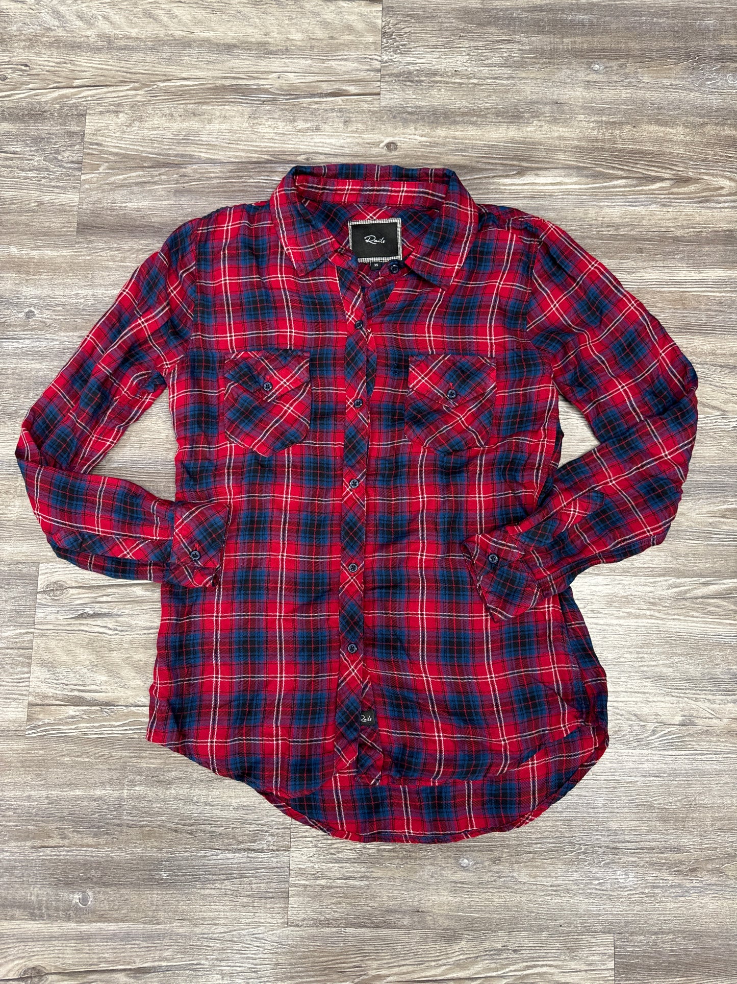 Top Long Sleeve By Rails In Plaid Pattern, Size: Xs