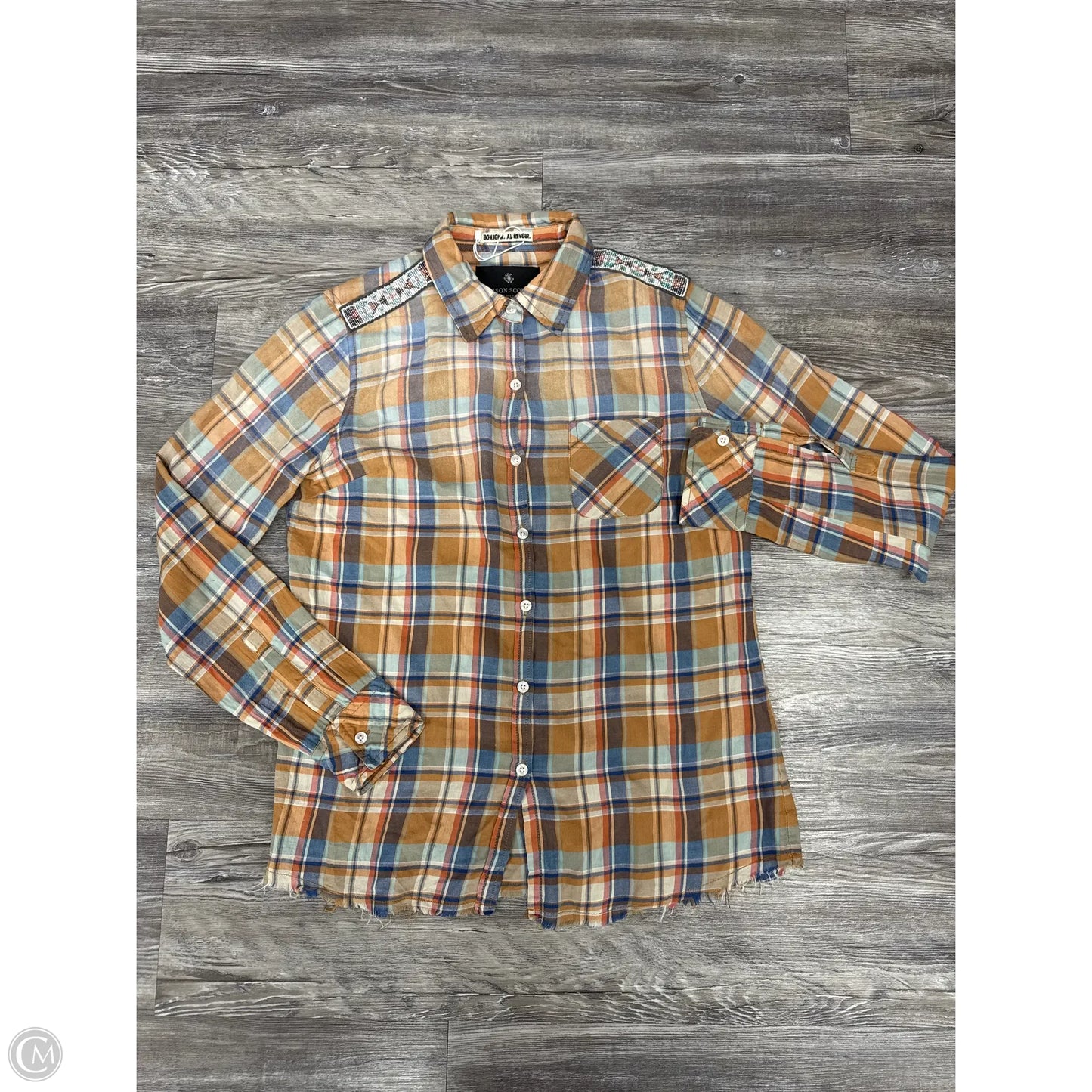 Top Long Sleeve Designer By Maison Scotch In Plaid Pattern, Size: S