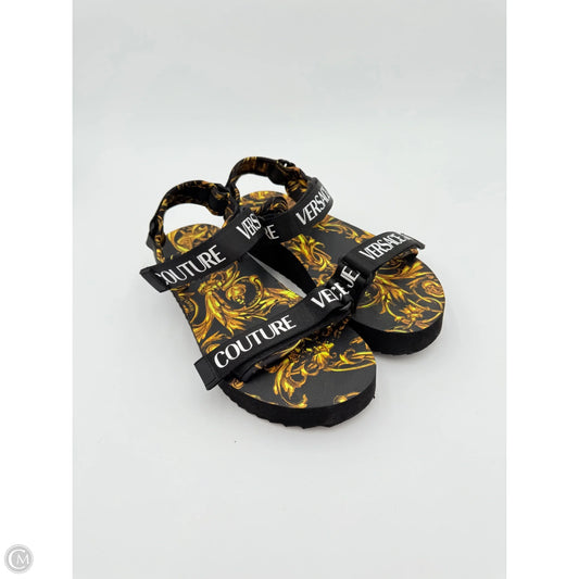 Sandals Luxury Designer By Versace In Black & Yellow, Size: 8.5