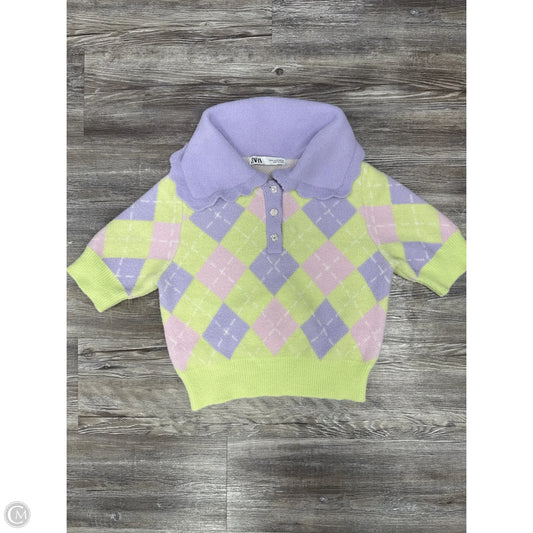 Sweater Short Sleeve By Zara In Green & Purple, Size: S