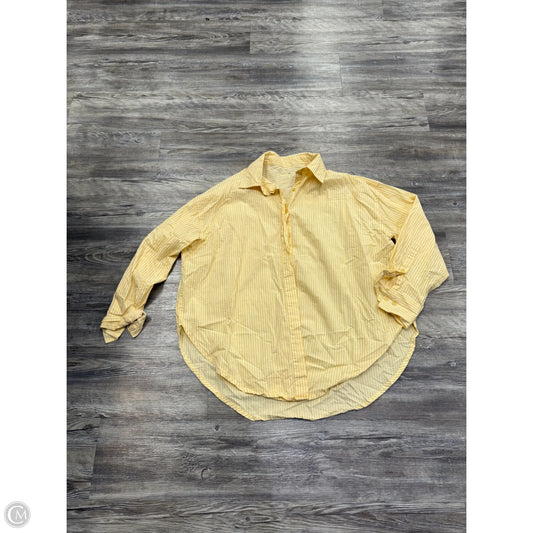 Top Long Sleeve By Daily Drills In White & Yellow, Size M/L