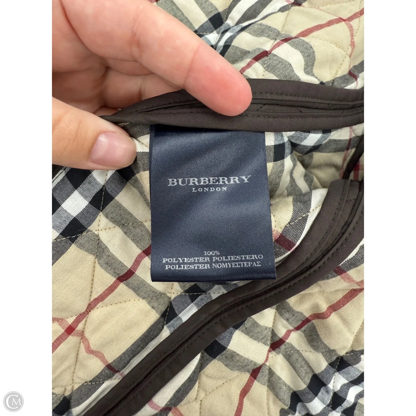 Coat Luxury Designer By Burberry In Brown, Size: M