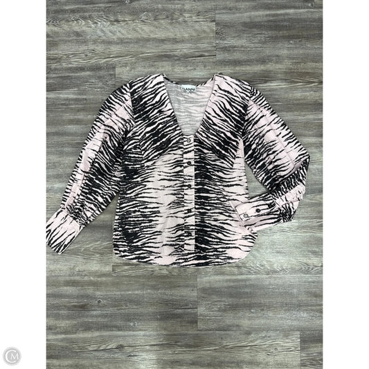 Top Long Sleeve By Ganni In Black & Pink, Size: 2