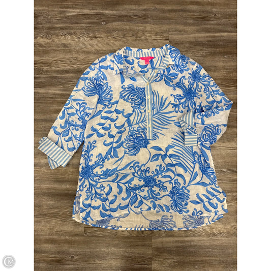 Top Long Sleeve By Lilly Pulitzer In Blue & White, Size: L