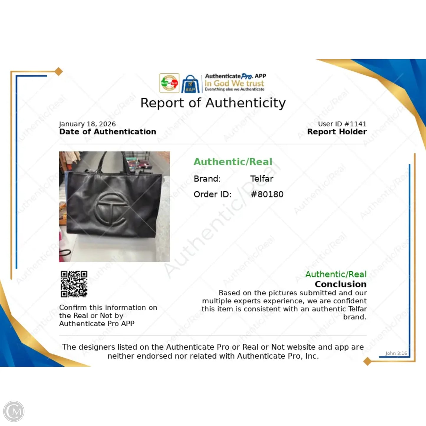 Handbag Designer By Telfar, Size: Large