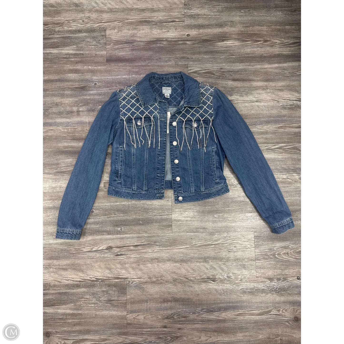 Jacket Denim By Guess In Blue Denim, Size: L