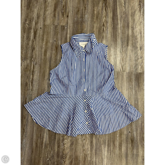 Top Sleeveless By Pomander In Blue & White, Size: L