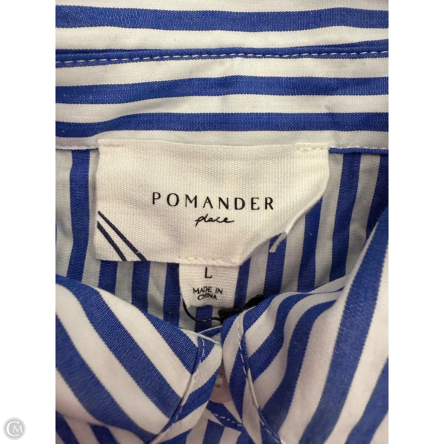 Top Sleeveless By Pomander In Blue & White, Size: L