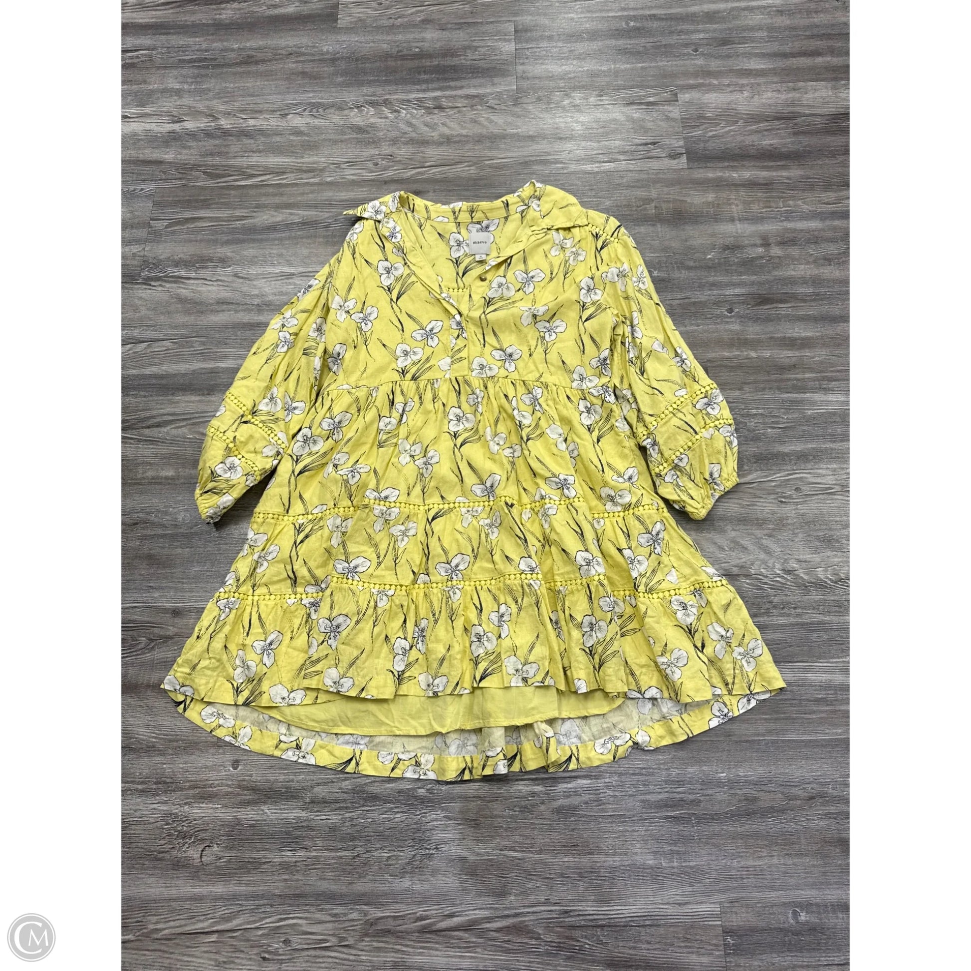 Dress Casual Short By Maeve In White & Yellow, Size: M  Clothes Mentor  Brookfield WI #223